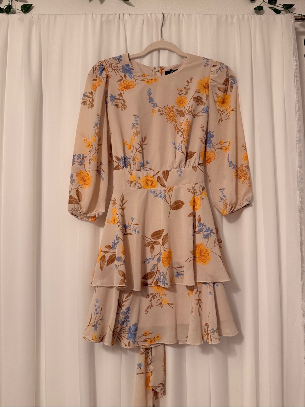 Forever 21 Beige Mini Dress with Yellow & Blue Floral Print